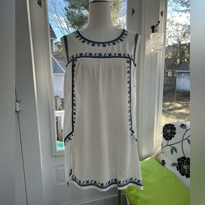 NWT: Dreamers Crepe White Sleeveless Top with Blue Embroidery
